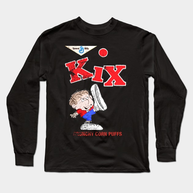 Distressed Vintage Style KiX - Kids love Kix for what Kix has got. Moms love Kix for what Kix has not Long Sleeve T-Shirt by offsetvinylfilm